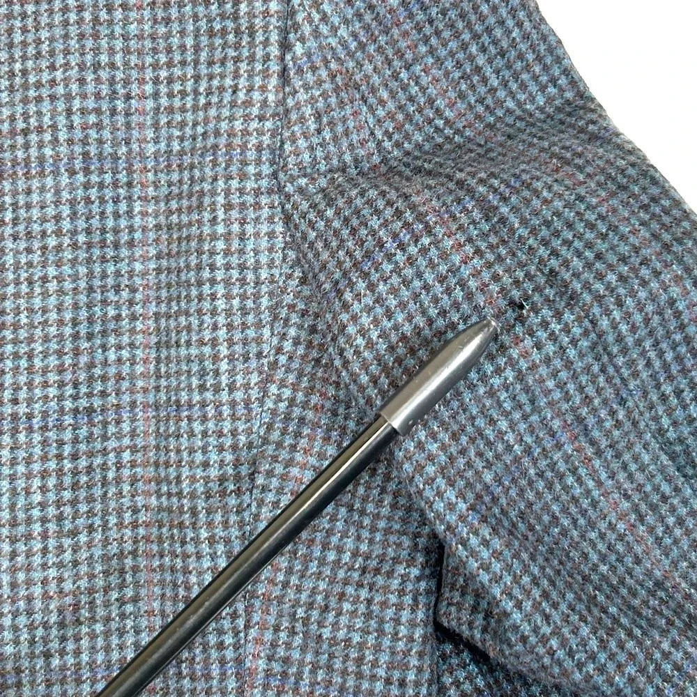 Burberrys Mens Camel Hair Houndstooth Blazer Sport Coat Blue Grey Vintage USA